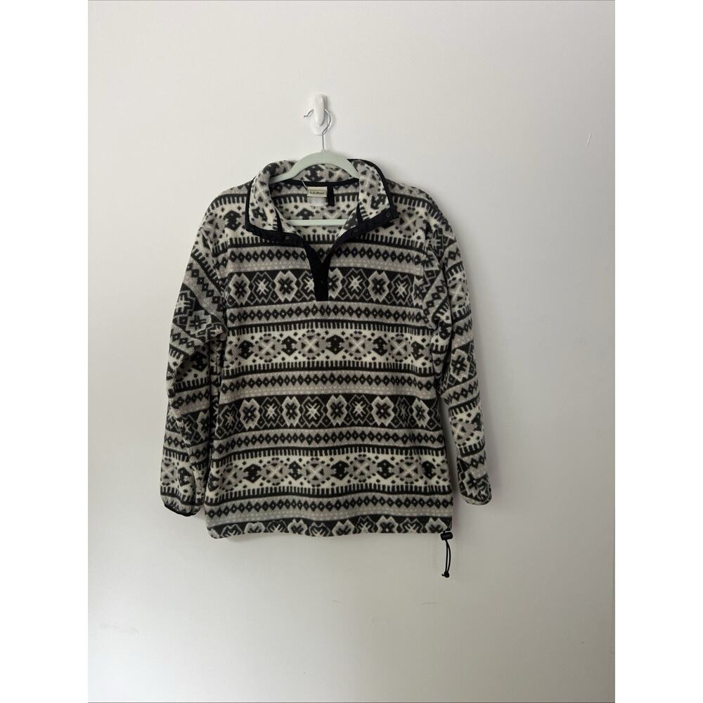 L.L. Bean Shirt Womens Large Purple Aztec Black & Whit 1/4 Button Pullover, L?